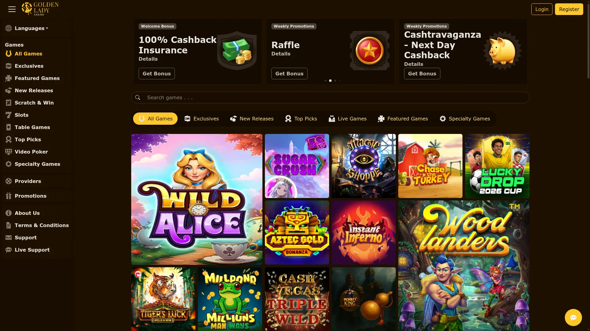 Golden Lady Casino desktop casino view